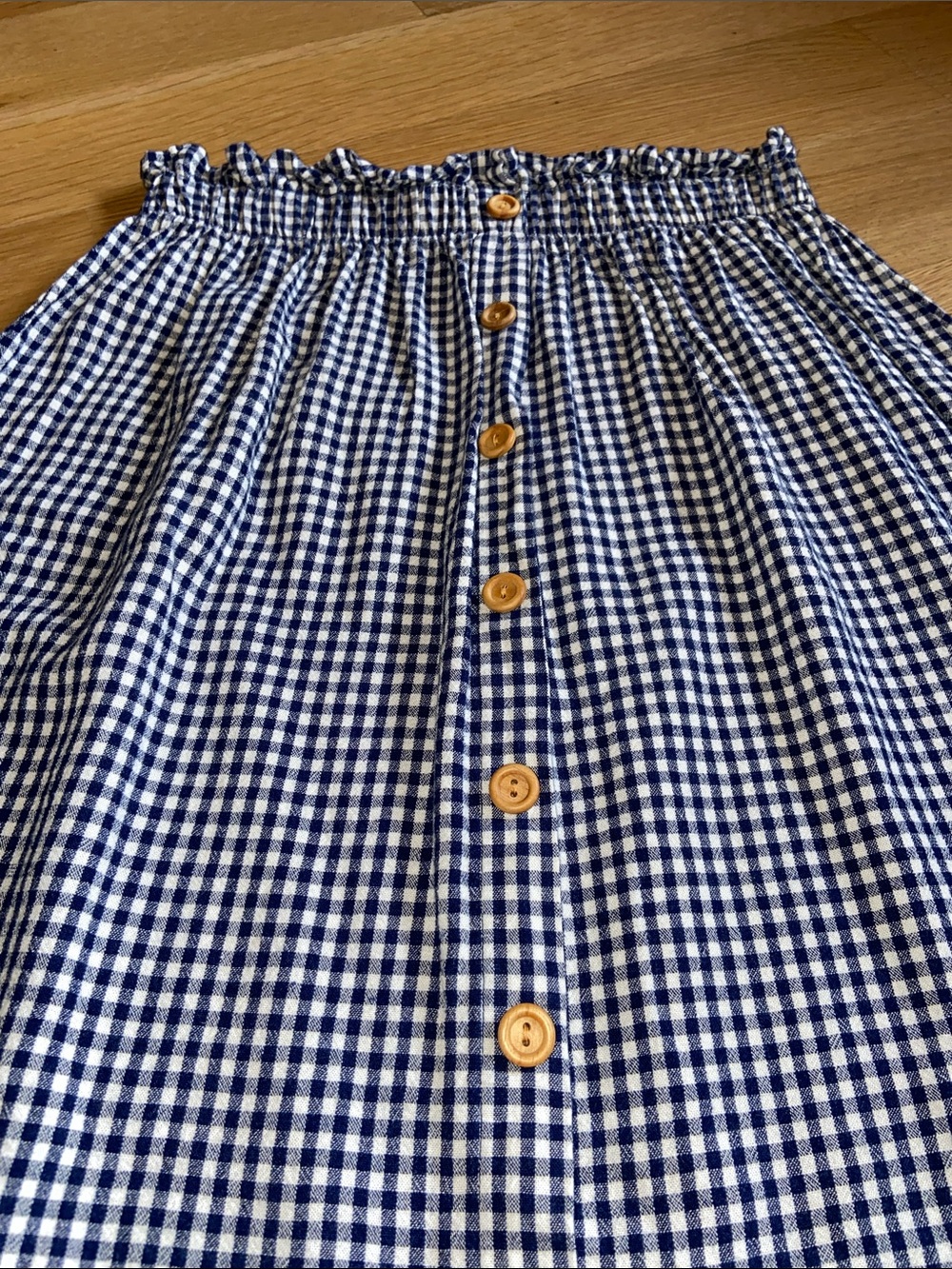 Gingham Check Plaid Navy Blue & White A-Line Cottagecore Skirt Paperbag Waist